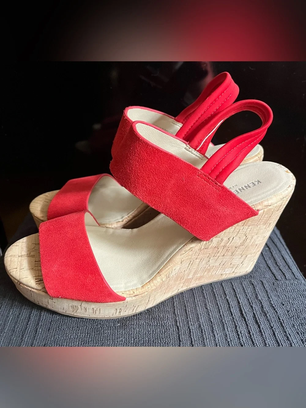 Kenneth Cole Red Suede Cork Wedge Sandals - Women